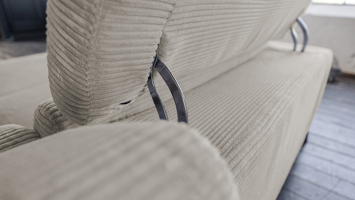 KAWOLA Sofa LAISKA Ecksofa Relaxfunktion teilmotorisch Cord steingrau