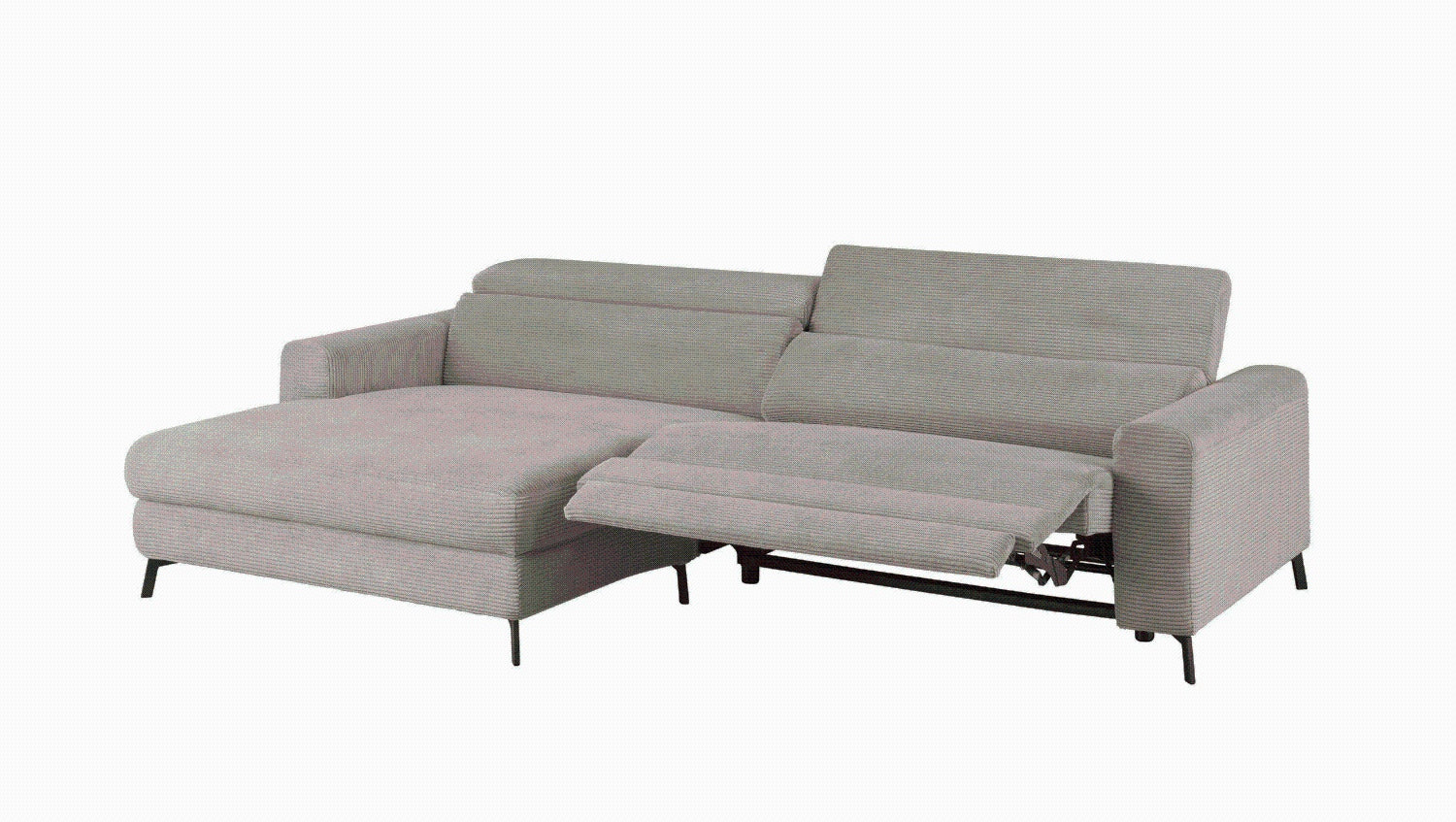 KAWOLA Sofa LAISKA Ecksofa Relaxfunktion teilmotorisch Cord steingrau