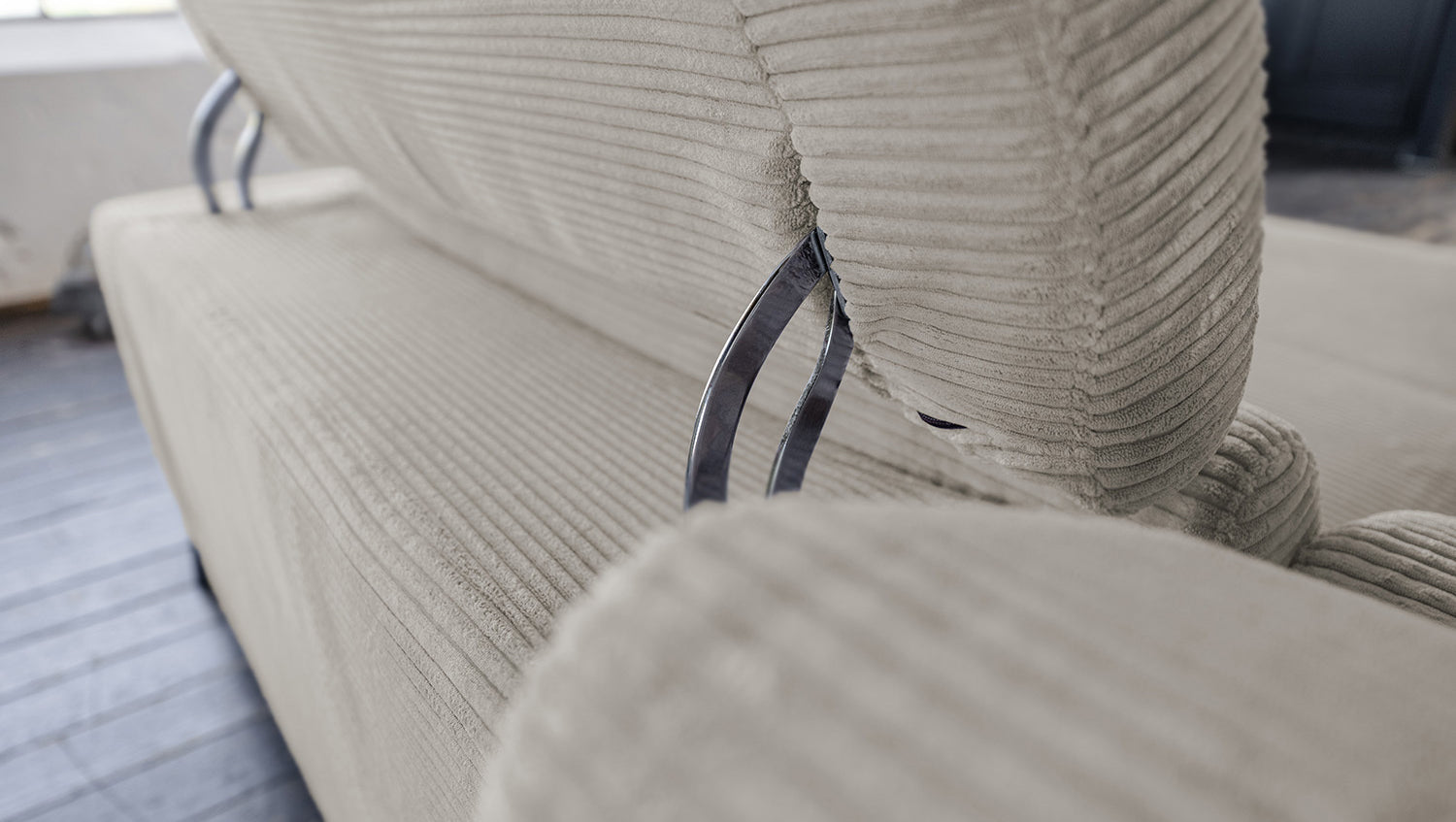 KAWOLA Sofa LAISKA Ecksofa Relaxfunktion teilmotorisch Cord steingrau