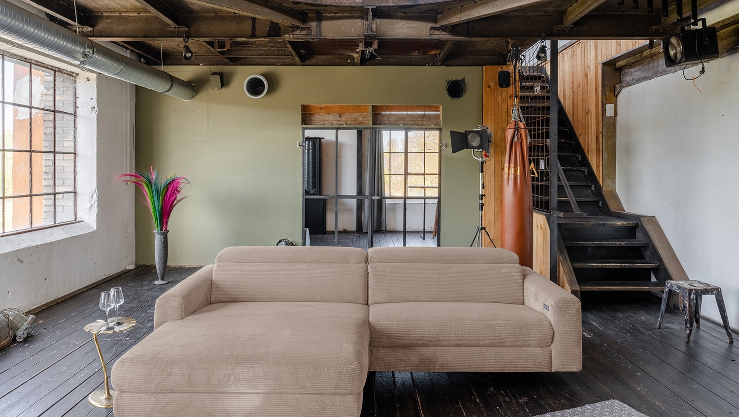 KAWOLA Sofa LAISKA Ecksofa Relaxfunktion teilmotorisch Cord taupe