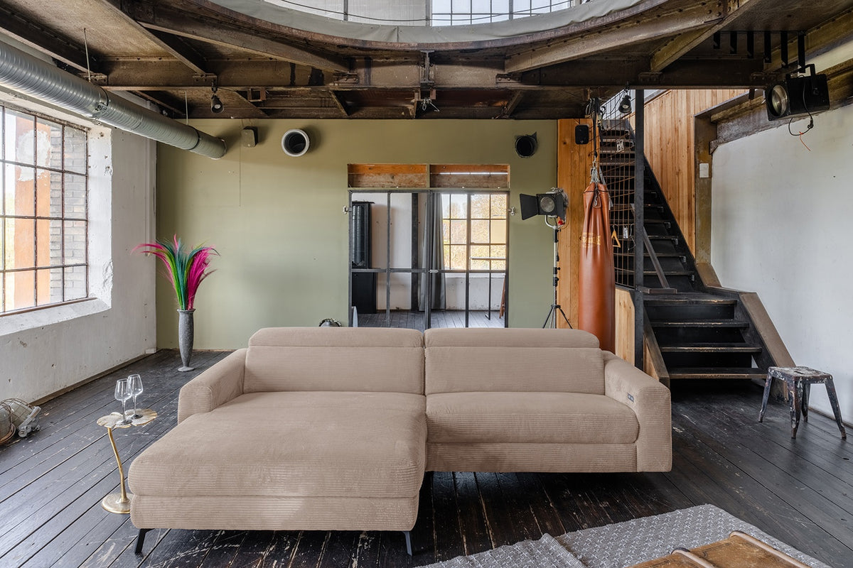 KAWOLA Sofa LAISKA Ecksofa Relaxfunktion teilmotorisch Cord taupe