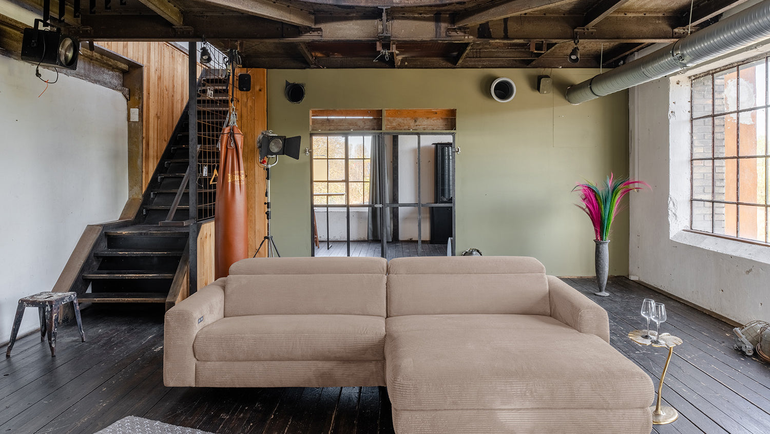 KAWOLA Sofa LAISKA Ecksofa Relaxfunktion teilmotorisch Cord taupe