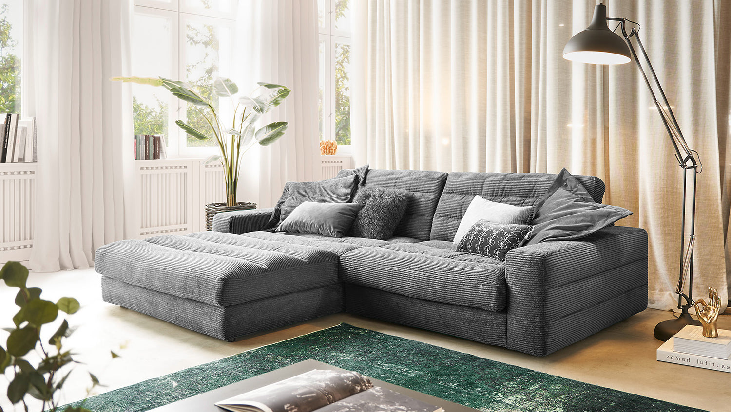 KAWOLA Sofa LANA Ecksofa Cord grau, Links