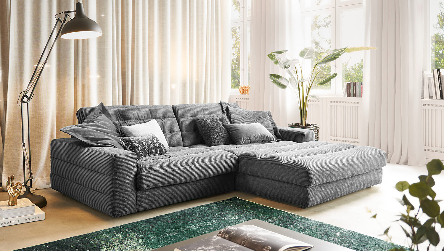 KAWOLA Sofa LANA Ecksofa Cord grau, Rechts