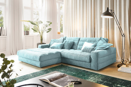 KAWOLA Sofa LANA Ecksofa Cord hellblau, Links