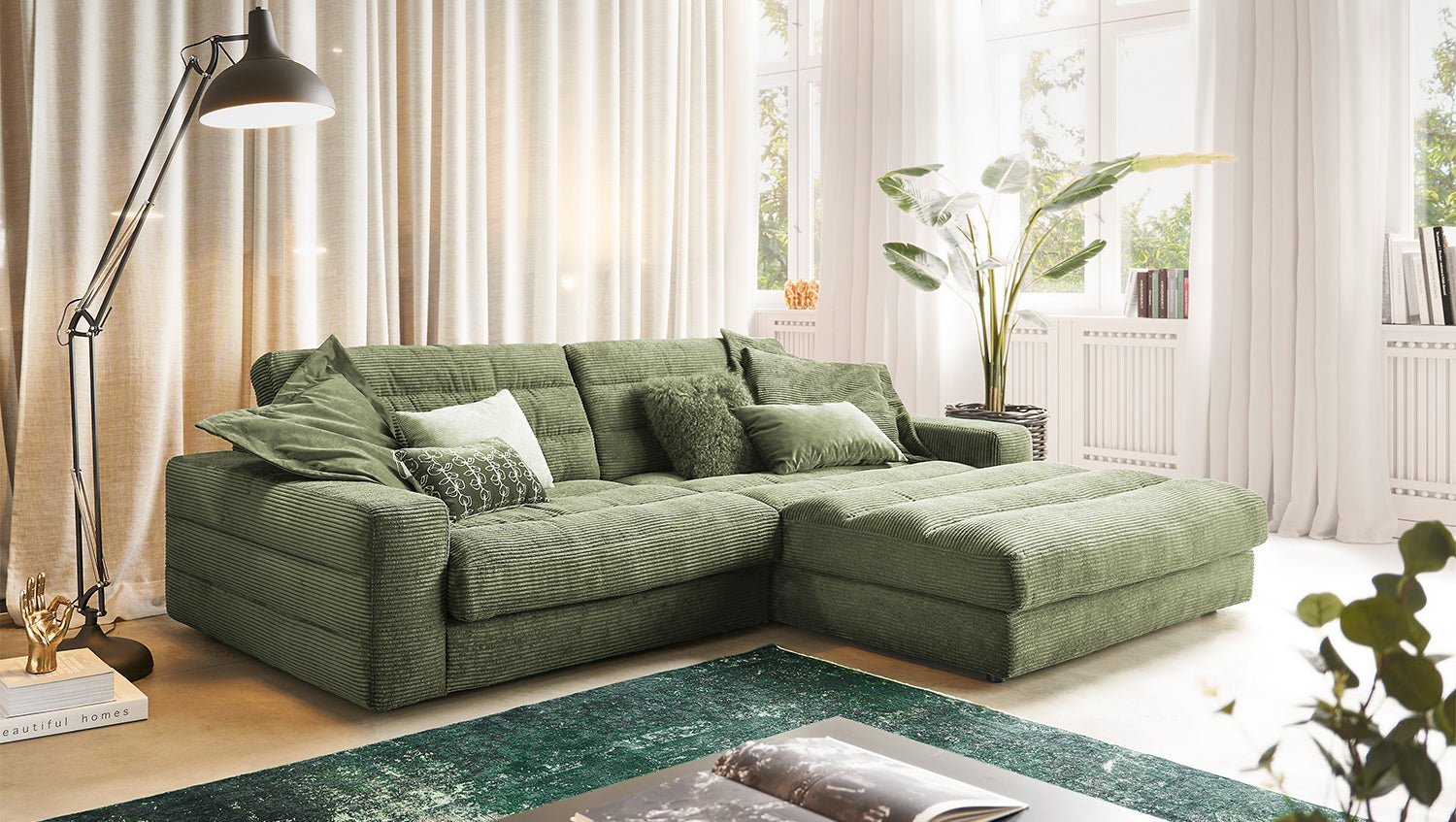 KAWOLA Sofa LANA Ecksofa Cord olivgrün, Rechts
