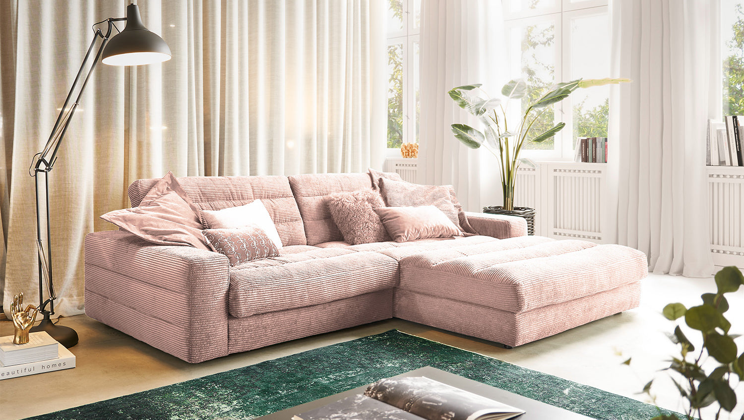 KAWOLA Sofa LANA Ecksofa Cord rosa, Rechts