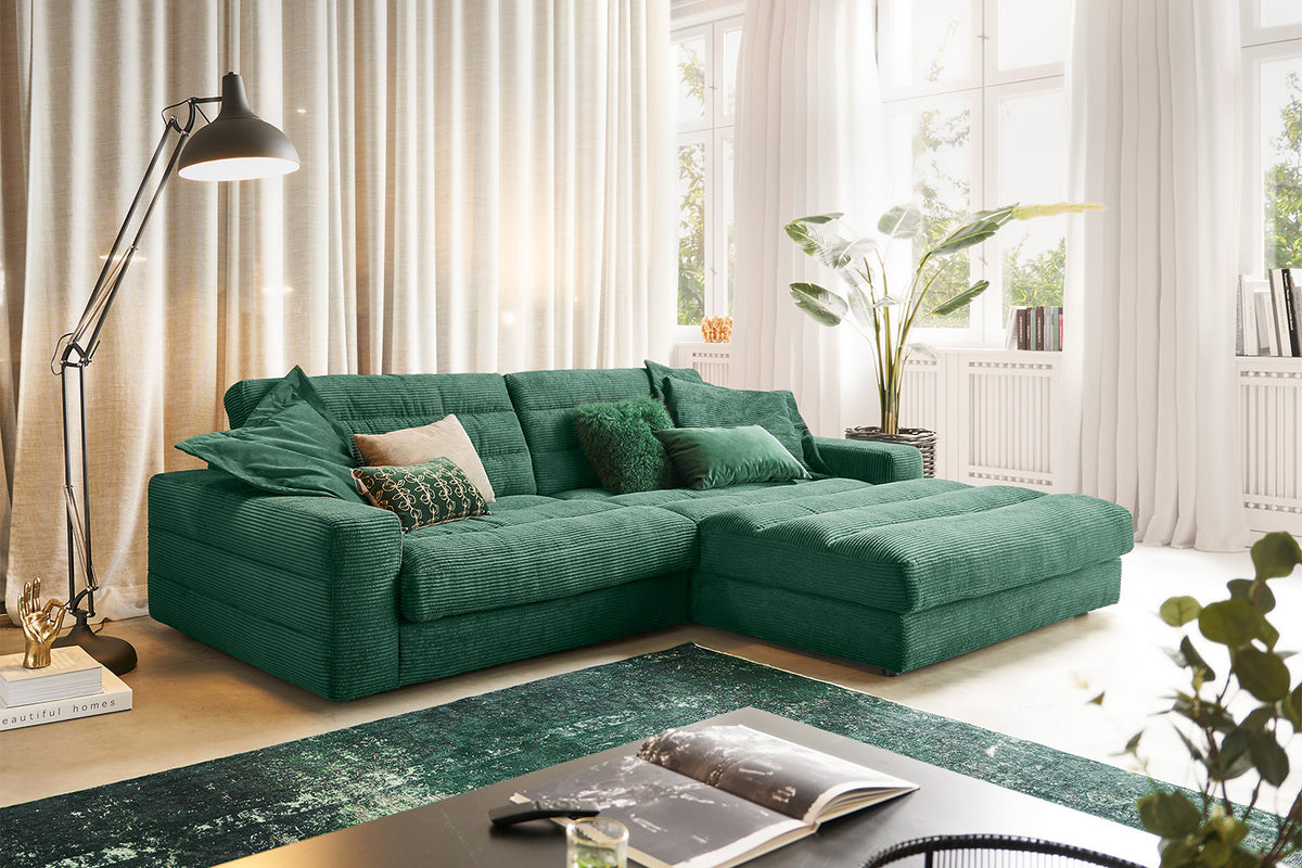 KAWOLA Sofa LANA Ecksofa Cord smaragd, Rechts