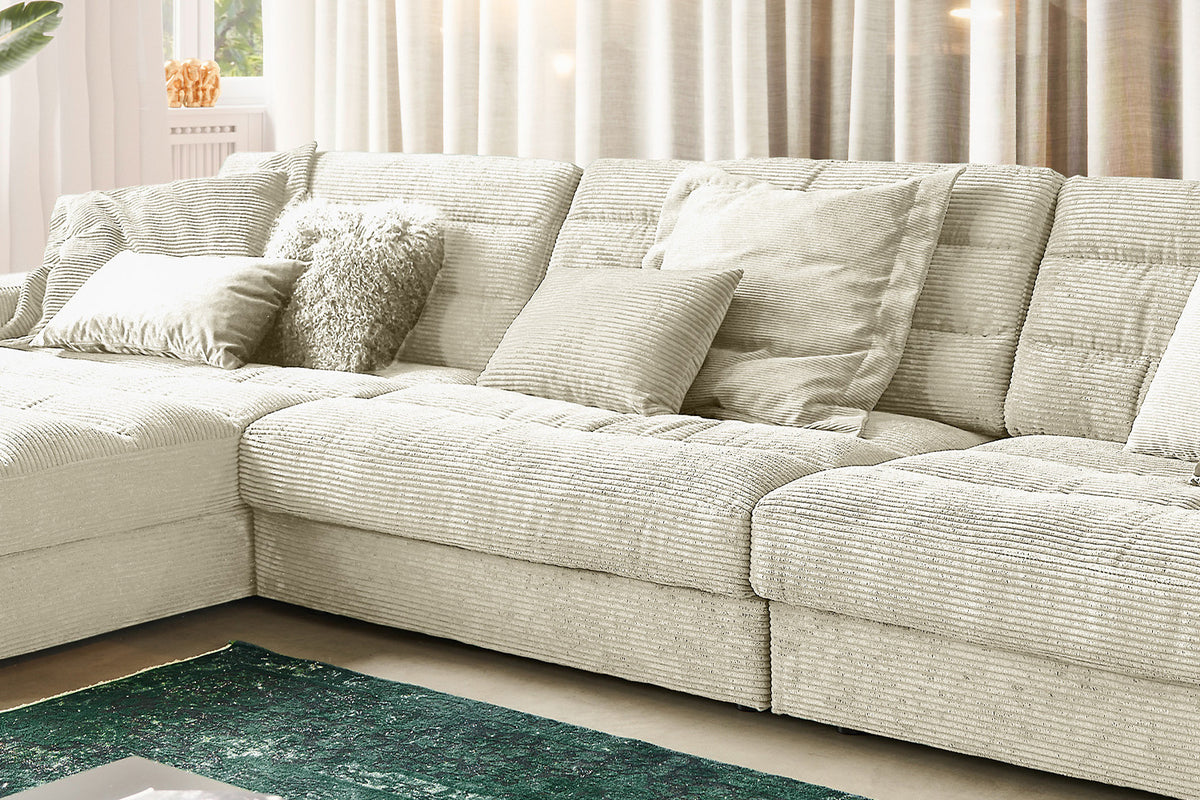 KAWOLA Sofa LANA XL Ecksofa Cord cremeweiß