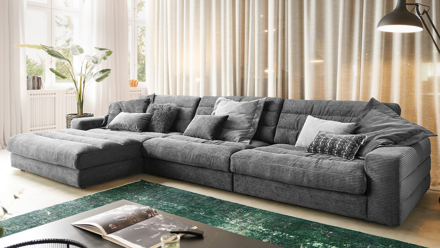 KAWOLA Sofa LANA XL Ecksofa Cord grau