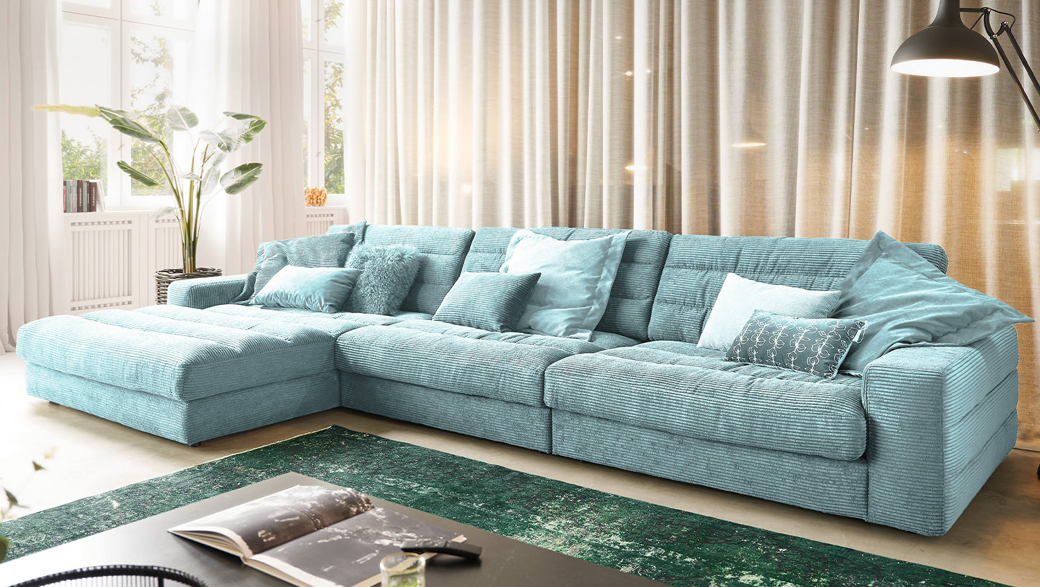 KAWOLA Sofa LANA XL Ecksofa Cord hellblau