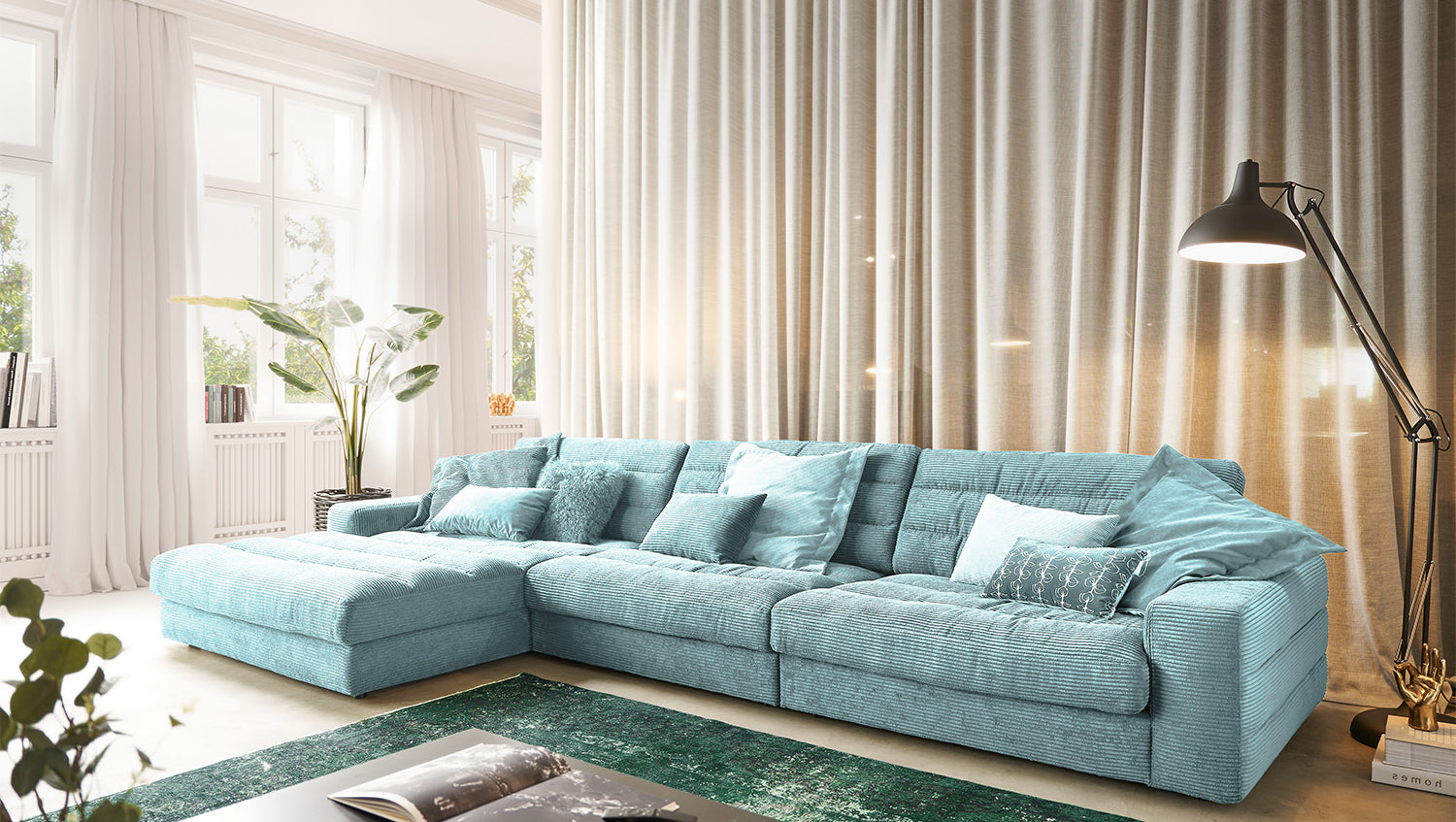 KAWOLA Sofa LANA XL Ecksofa Cord hellblau, Links