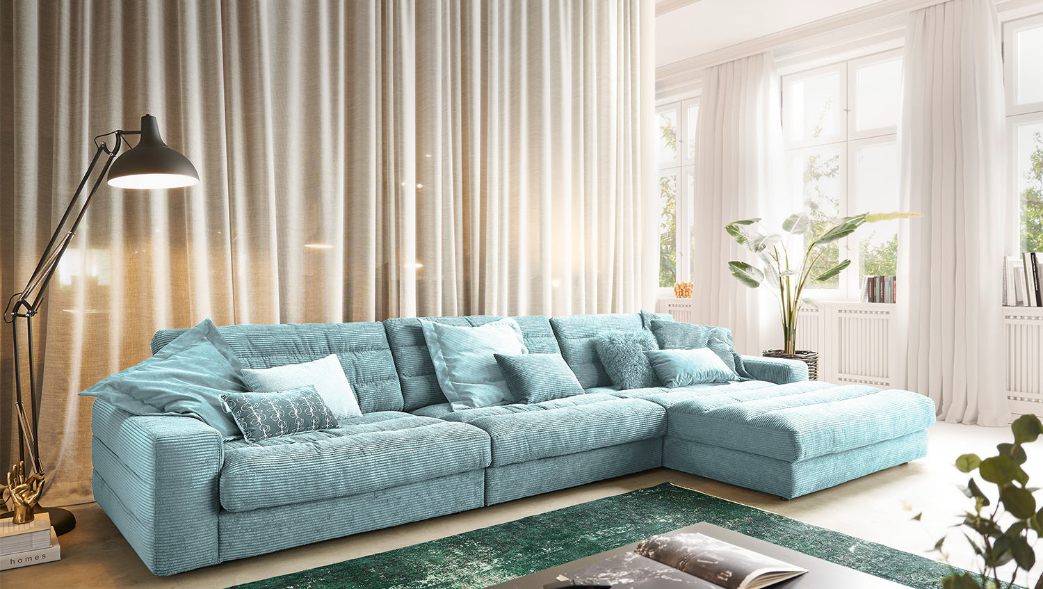 KAWOLA Sofa LANA XL Ecksofa Cord hellblau, Rechts