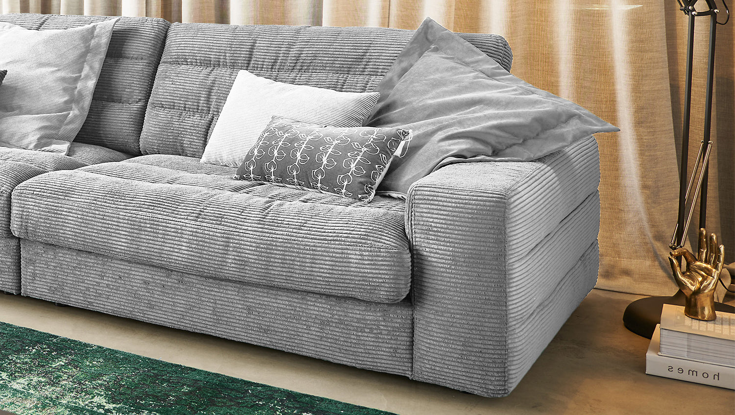 KAWOLA Sofa LANA XL Ecksofa Cord hellgrau