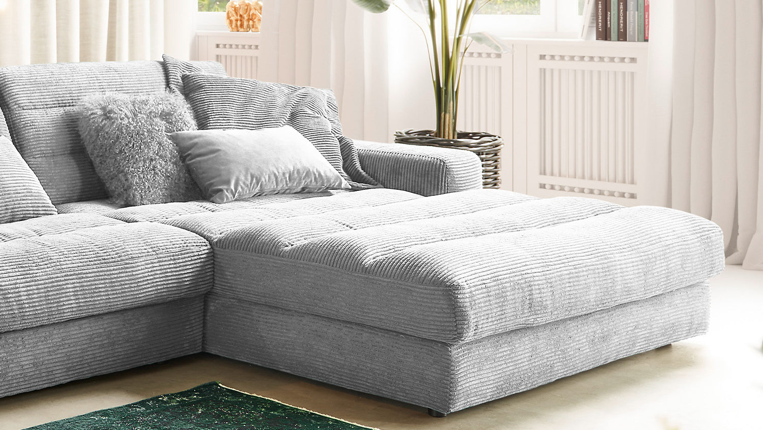 KAWOLA Sofa LANA XL Ecksofa Cord hellgrau