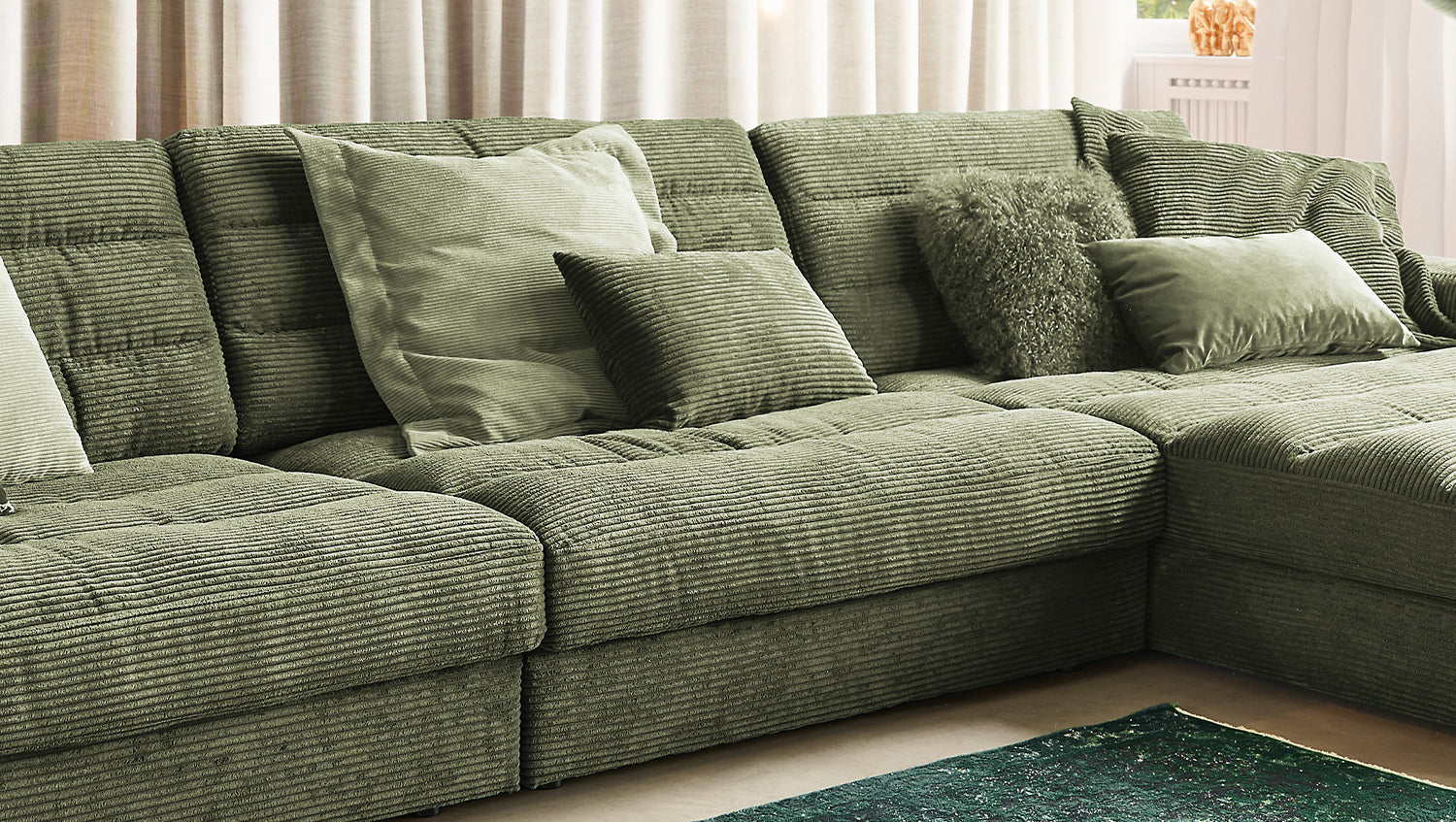KAWOLA Sofa LANA XL Ecksofa Cord olivgrün