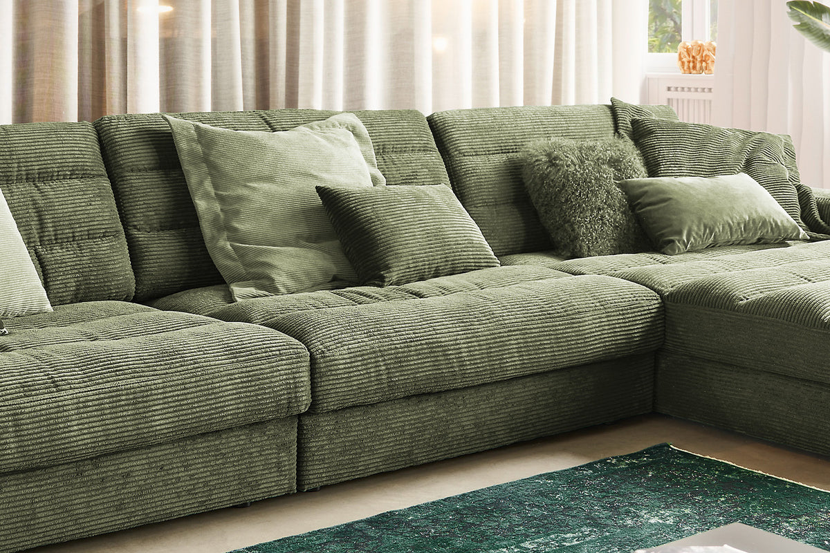 KAWOLA Sofa LANA XL Ecksofa Cord olivgrün