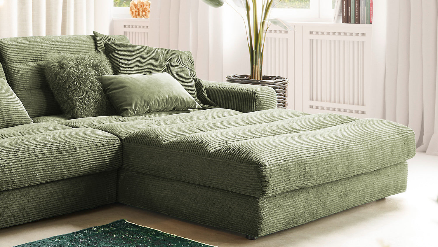 KAWOLA Sofa LANA XL Ecksofa Cord olivgrün