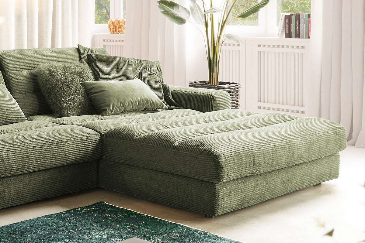 KAWOLA Sofa LANA XL Ecksofa Cord olivgrün
