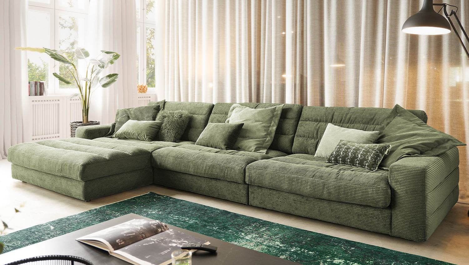 KAWOLA Sofa LANA XL Ecksofa Cord olivgrün