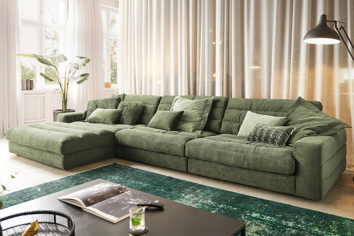 KAWOLA Sofa LANA XL Ecksofa Cord olivgrün