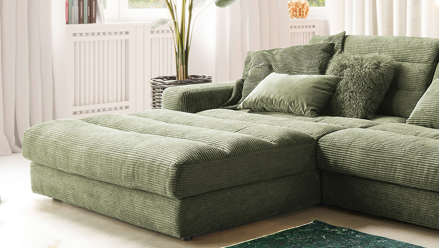 KAWOLA Sofa LANA XL Ecksofa Cord olivgrün