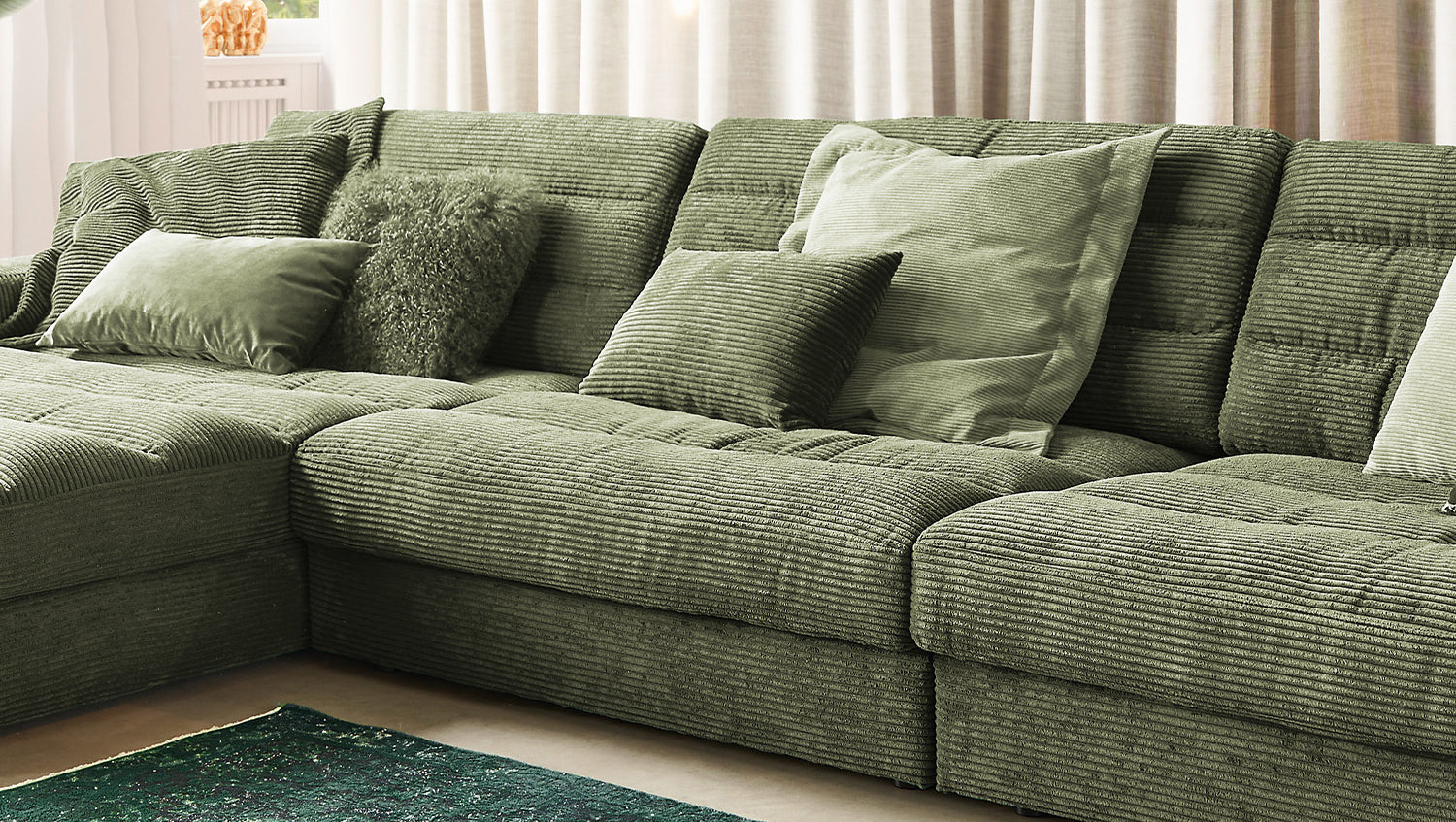 KAWOLA Sofa LANA XL Ecksofa Cord olivgrün