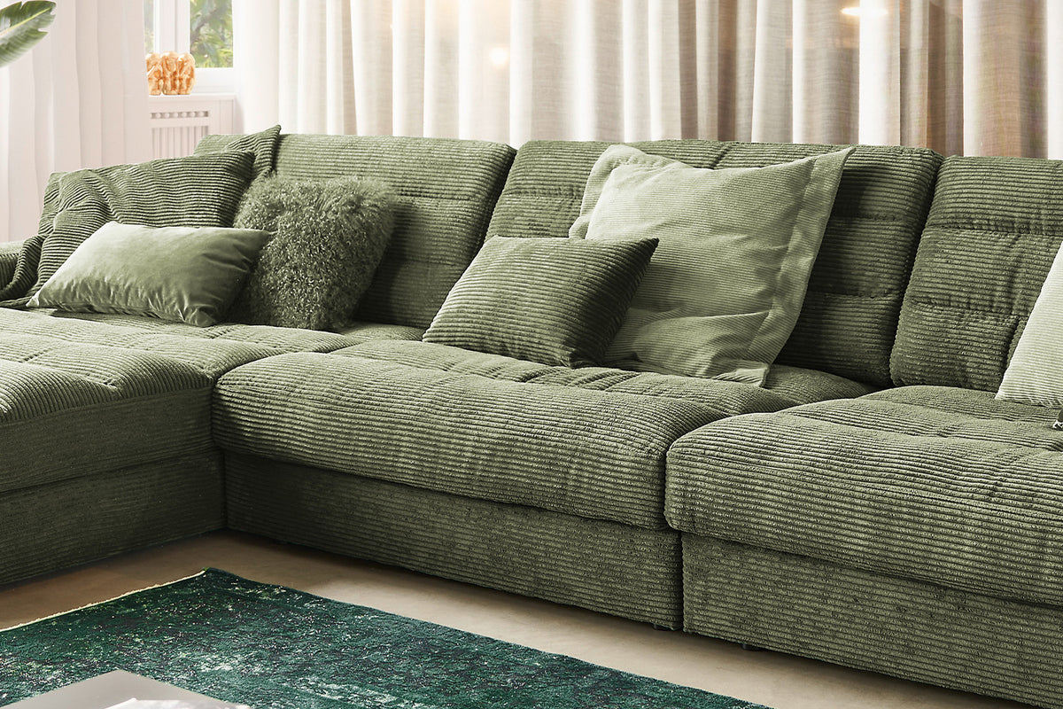 KAWOLA Sofa LANA XL Ecksofa Cord olivgrün