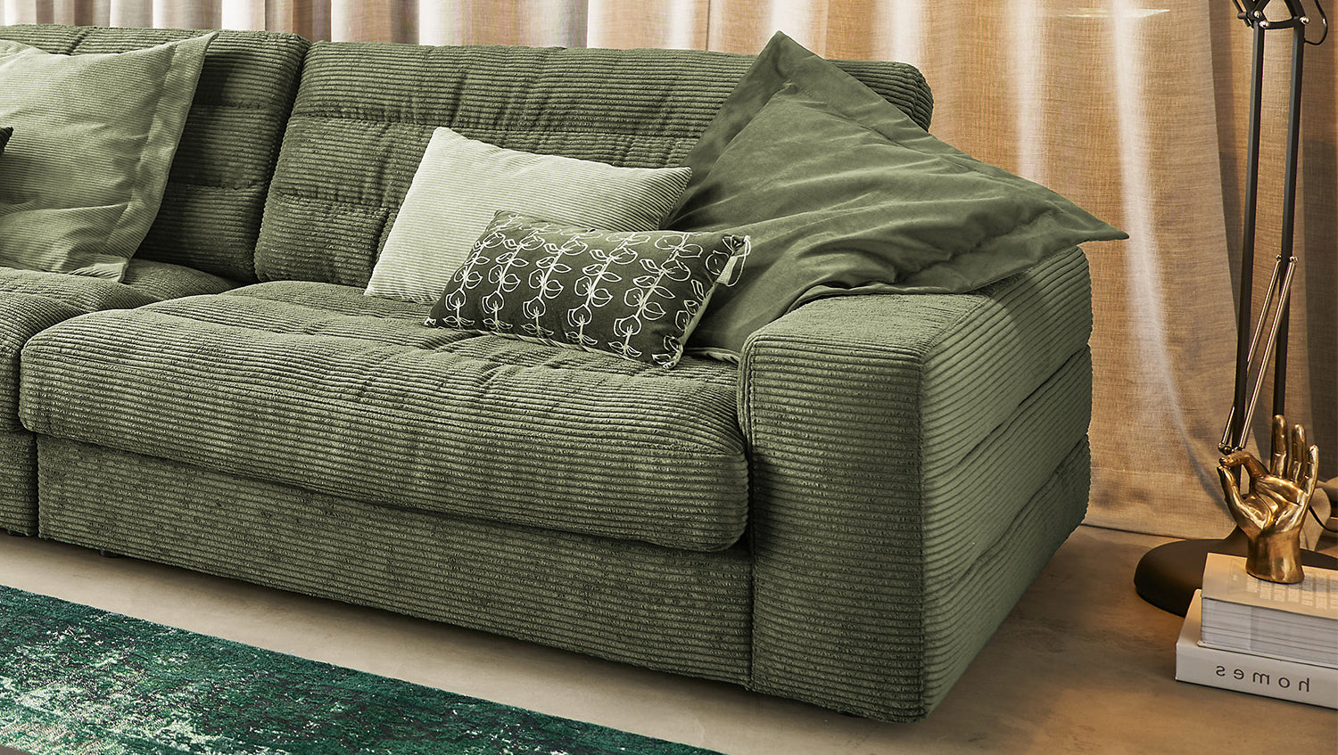 KAWOLA Sofa LANA XL Ecksofa Cord olivgrün