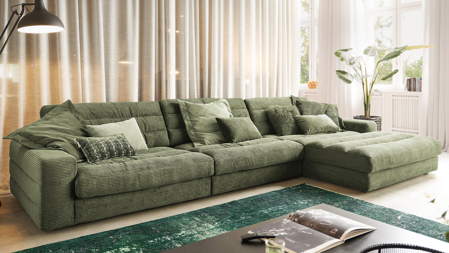 KAWOLA Sofa LANA XL Ecksofa Cord olivgrün