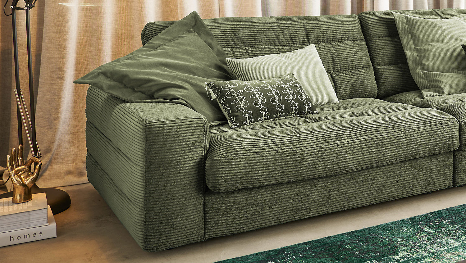 KAWOLA Sofa LANA XL Ecksofa Cord olivgrün