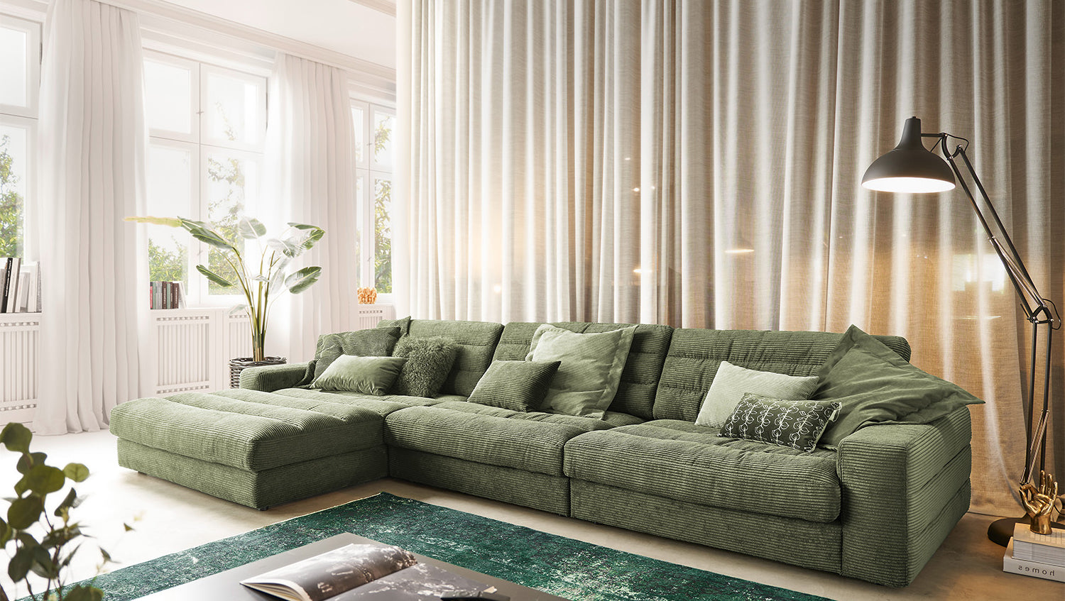 KAWOLA Sofa LANA XL Ecksofa Cord olivgrün, Links