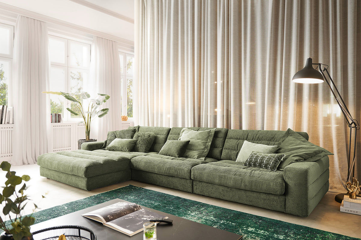 KAWOLA Sofa LANA XL Ecksofa Cord olivgrün, Links