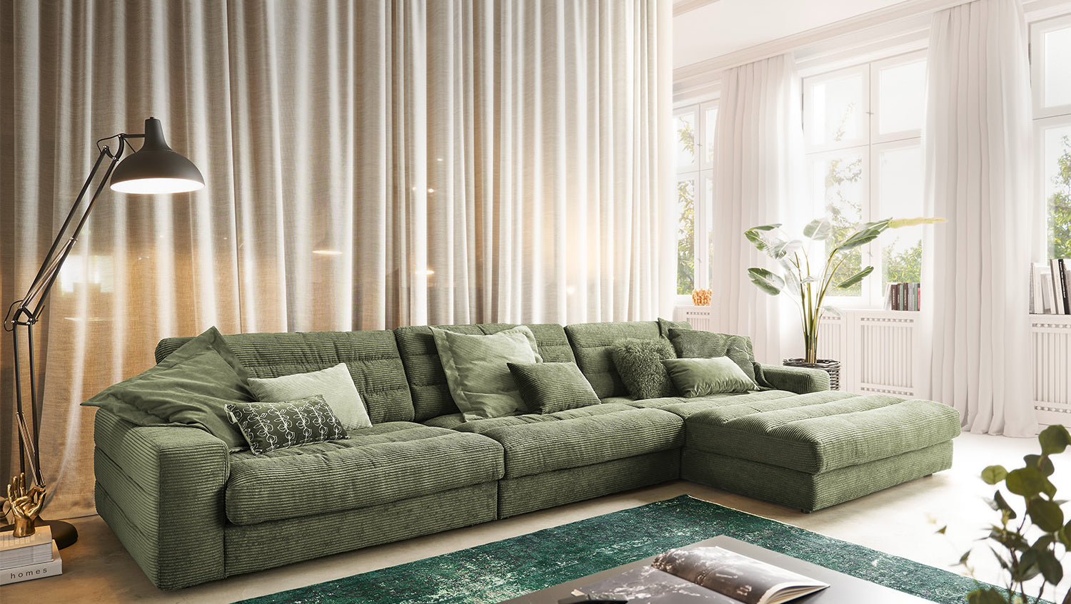 KAWOLA Sofa LANA XL Ecksofa Cord olivgrün, Rechts