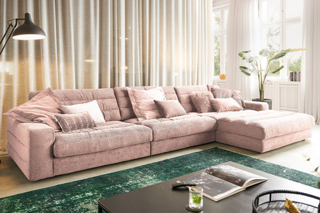 KAWOLA Sofa LANA XL Ecksofa Cord rosa