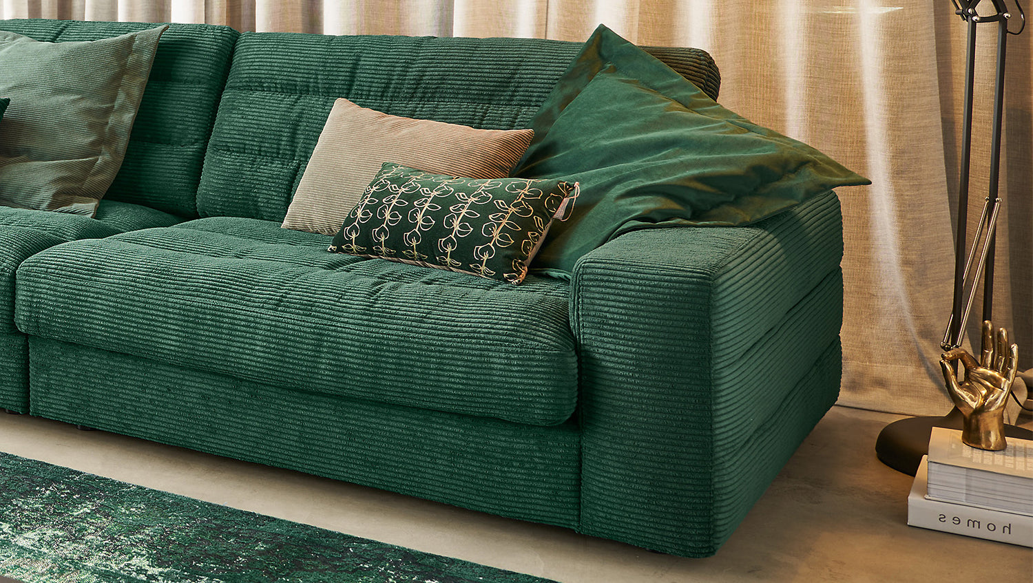 KAWOLA Sofa LANA XL Ecksofa Cord smaragd