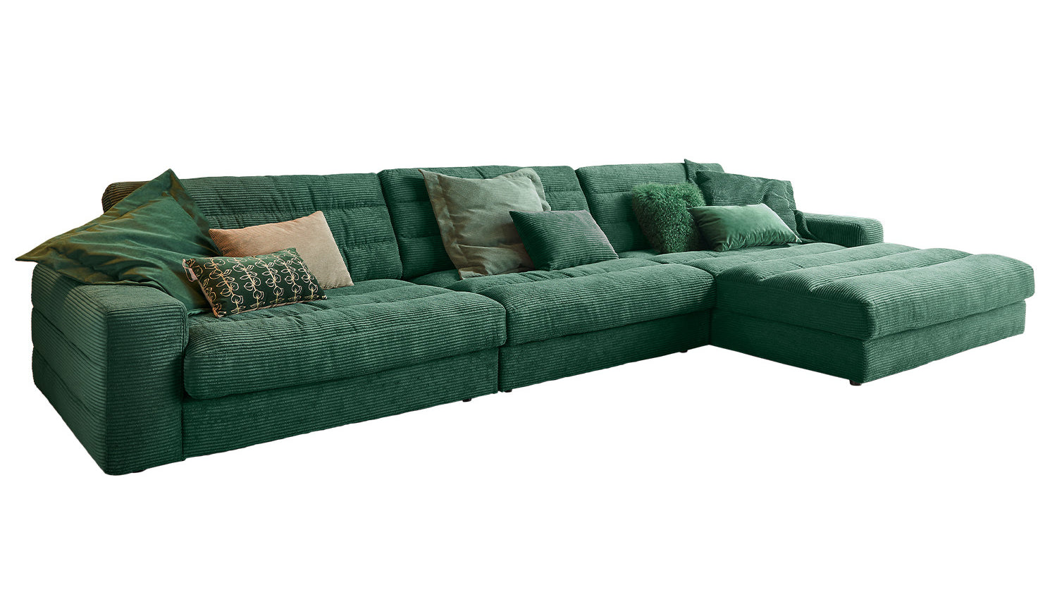 KAWOLA Sofa LANA XL Ecksofa Cord smaragd