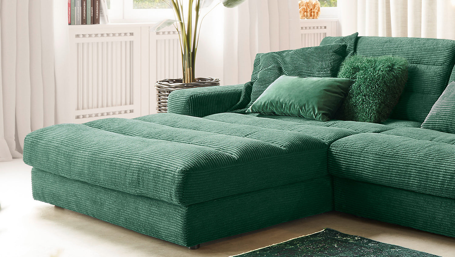 KAWOLA Sofa LANA XL Ecksofa Cord smaragd
