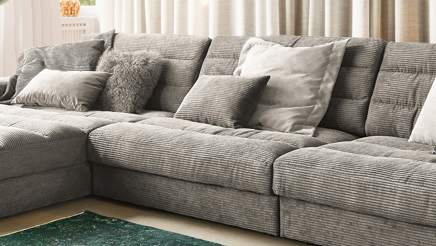 KAWOLA Sofa LANA XL Ecksofa Cord steingrau