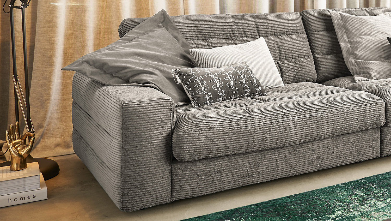KAWOLA Sofa LANA XL Ecksofa Cord steingrau
