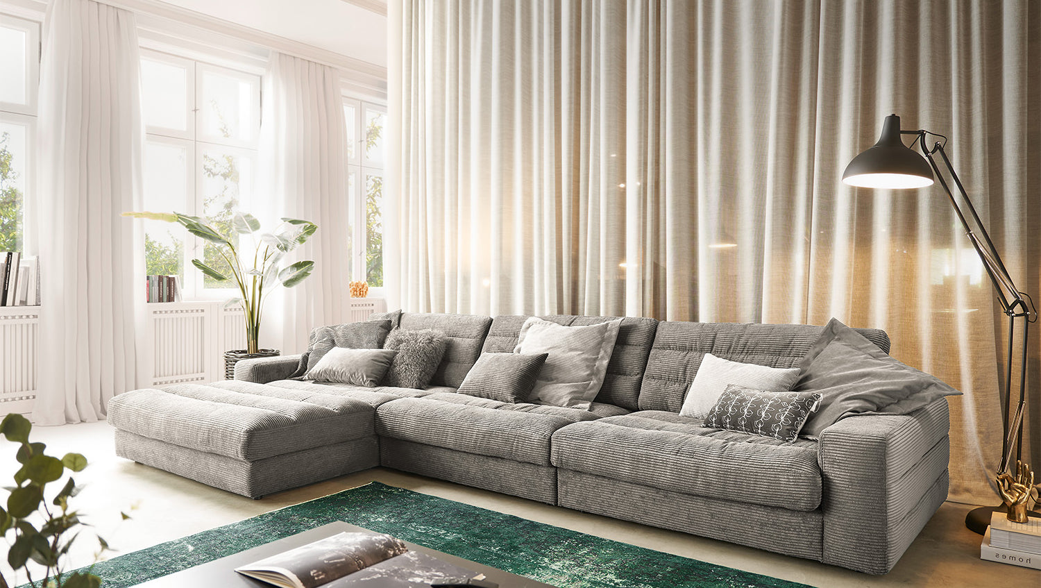 KAWOLA Sofa LANA XL Ecksofa Cord steingrau, Links