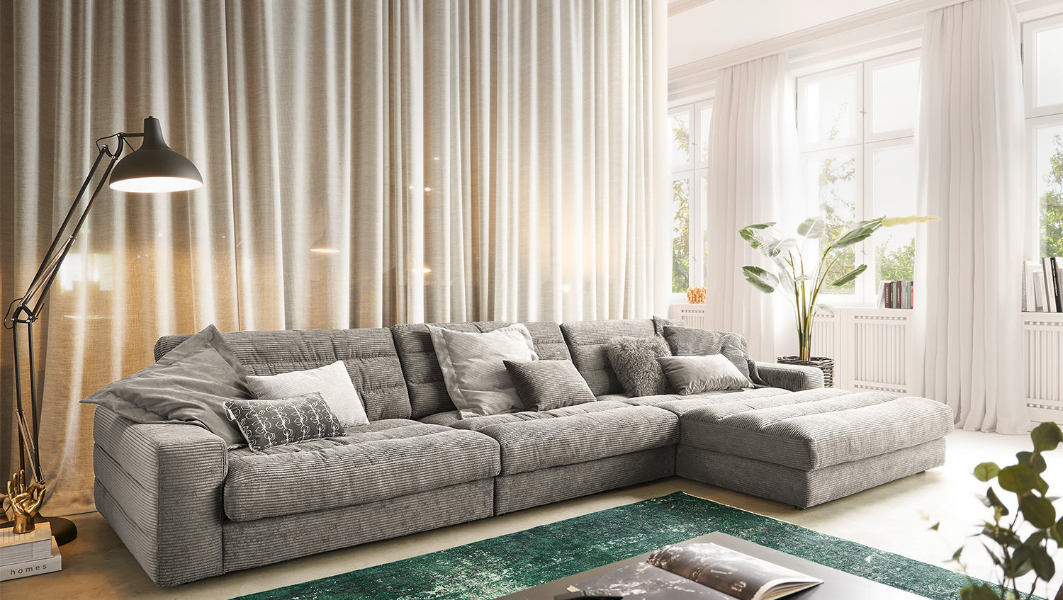 KAWOLA Sofa LANA XL Ecksofa Cord steingrau, Rechts