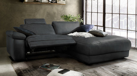 KAWOLA Sofa LOLA Ecksofa Leder schwarz mit motorischer Relaxfunktion