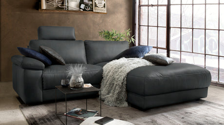 KAWOLA Sofa LOLA Ecksofa Leder schwarz mit motorischer Relaxfunktion, 233 x 178, Rechts