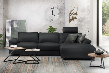 KAWOLA Sofa LOLA Ecksofa Leder schwarz mit motorischer Relaxfunktion, 304 x 178, Rechts