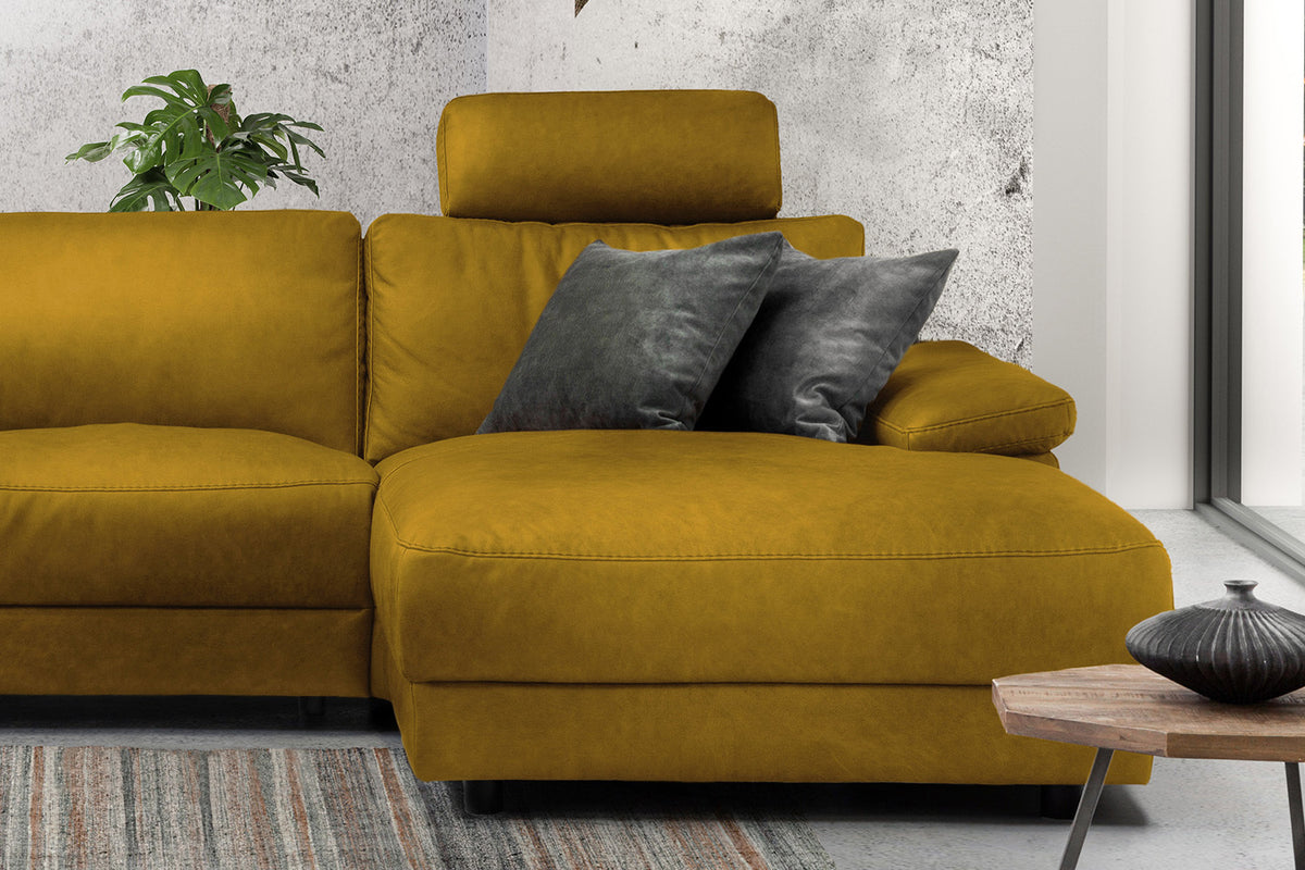 KAWOLA Sofa LOLA Ecksofa Stoff curry mit motorischer Relaxfunktion