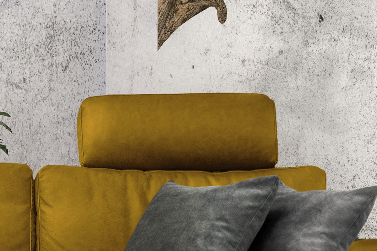 KAWOLA Sofa LOLA Ecksofa Stoff curry mit motorischer Relaxfunktion
