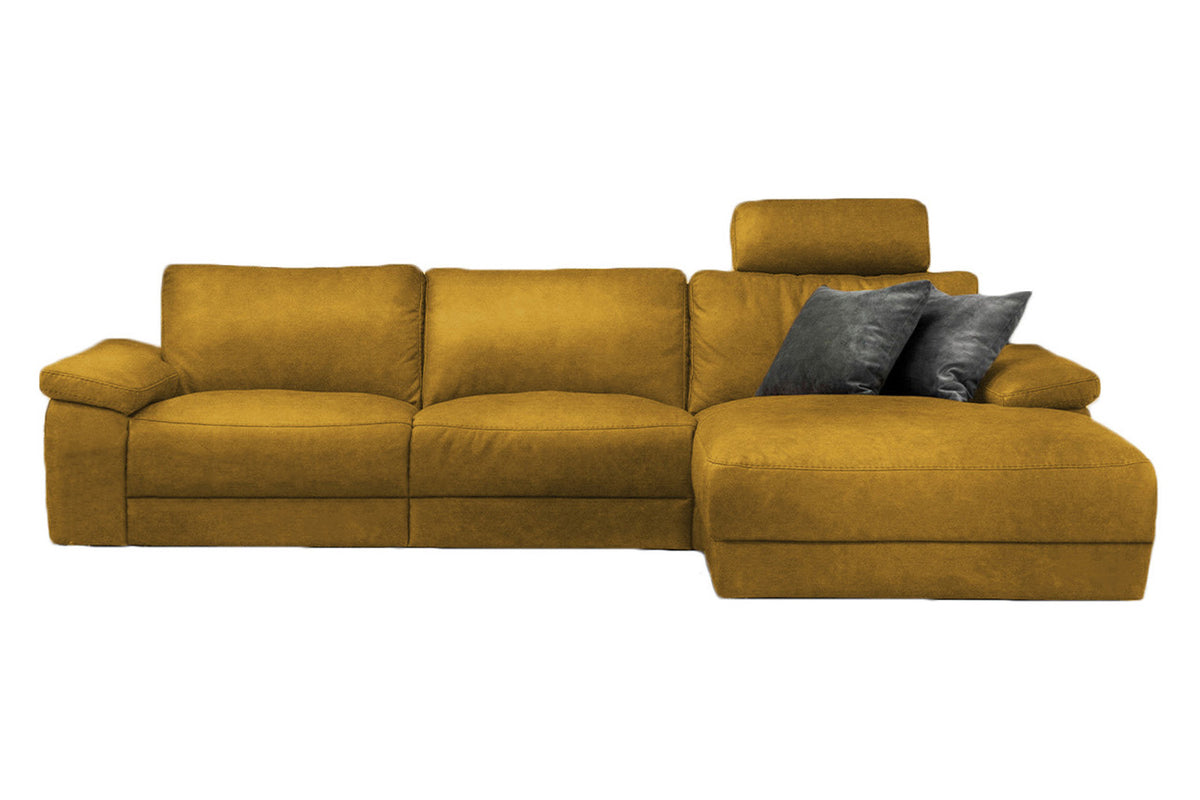 KAWOLA Sofa LOLA Ecksofa Stoff curry mit motorischer Relaxfunktion
