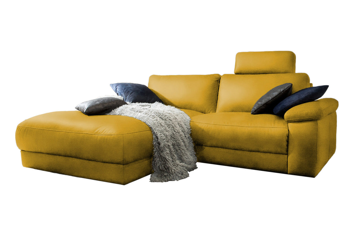 KAWOLA Sofa LOLA Ecksofa Stoff curry mit motorischer Relaxfunktion