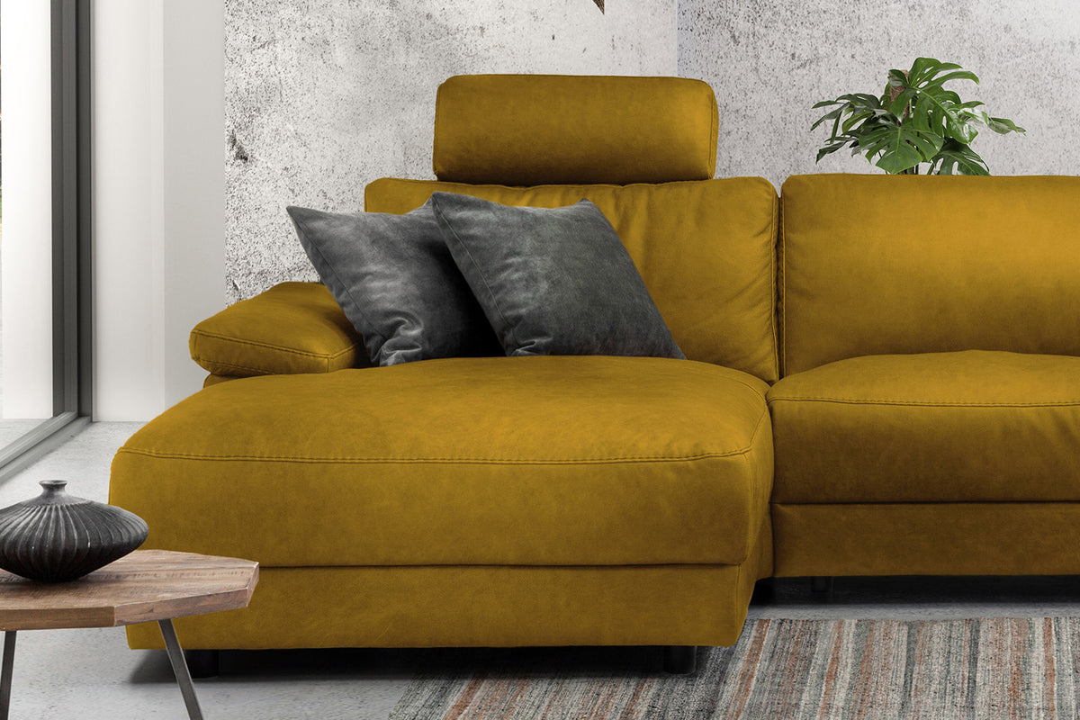 KAWOLA Sofa LOLA Ecksofa Stoff curry mit motorischer Relaxfunktion